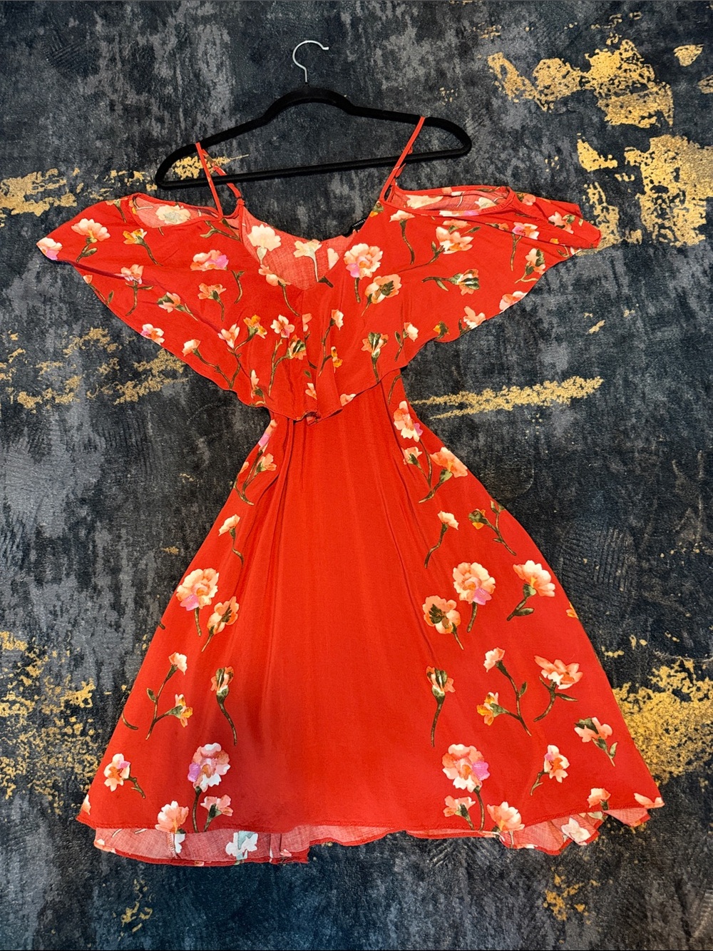 Forever 21 Red Floral Off-Shoulder Dress with Spaghetti Straps